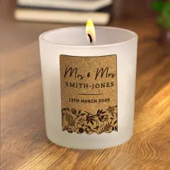 Personalised Wedding Cork Label Candle Jar, Custom Mr and Mrs Scented Candle Gift thumbnail 3