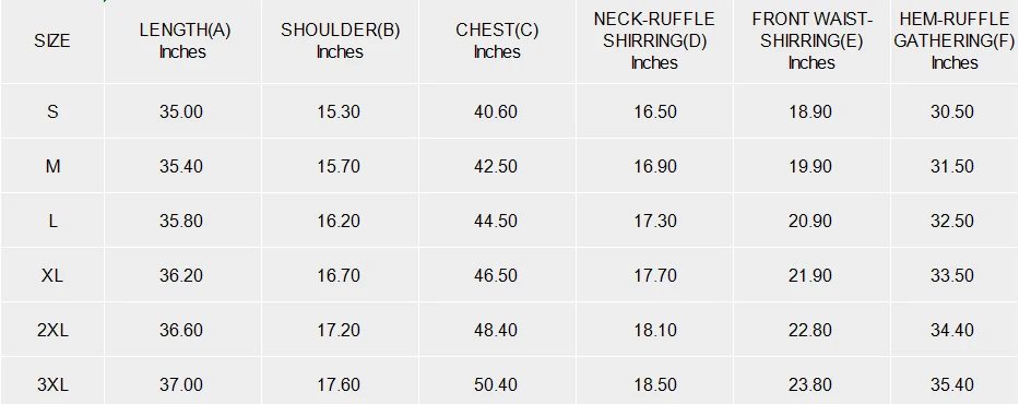 Personalized Dresses: Women's V-Neck Short Ruffle Sleeve Dress size chart