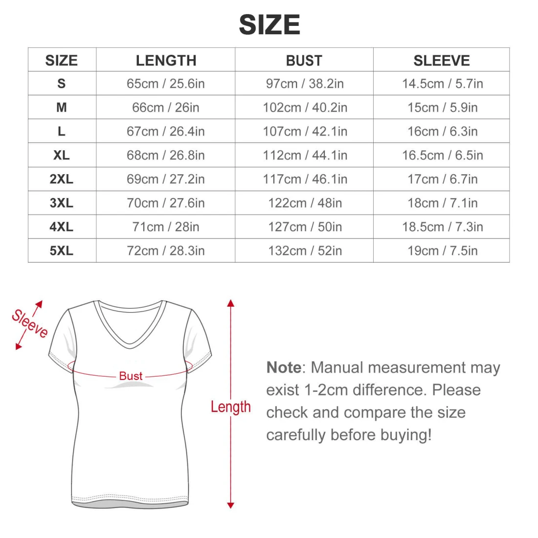 personalized womens v neck shirt with your own custom design size chart