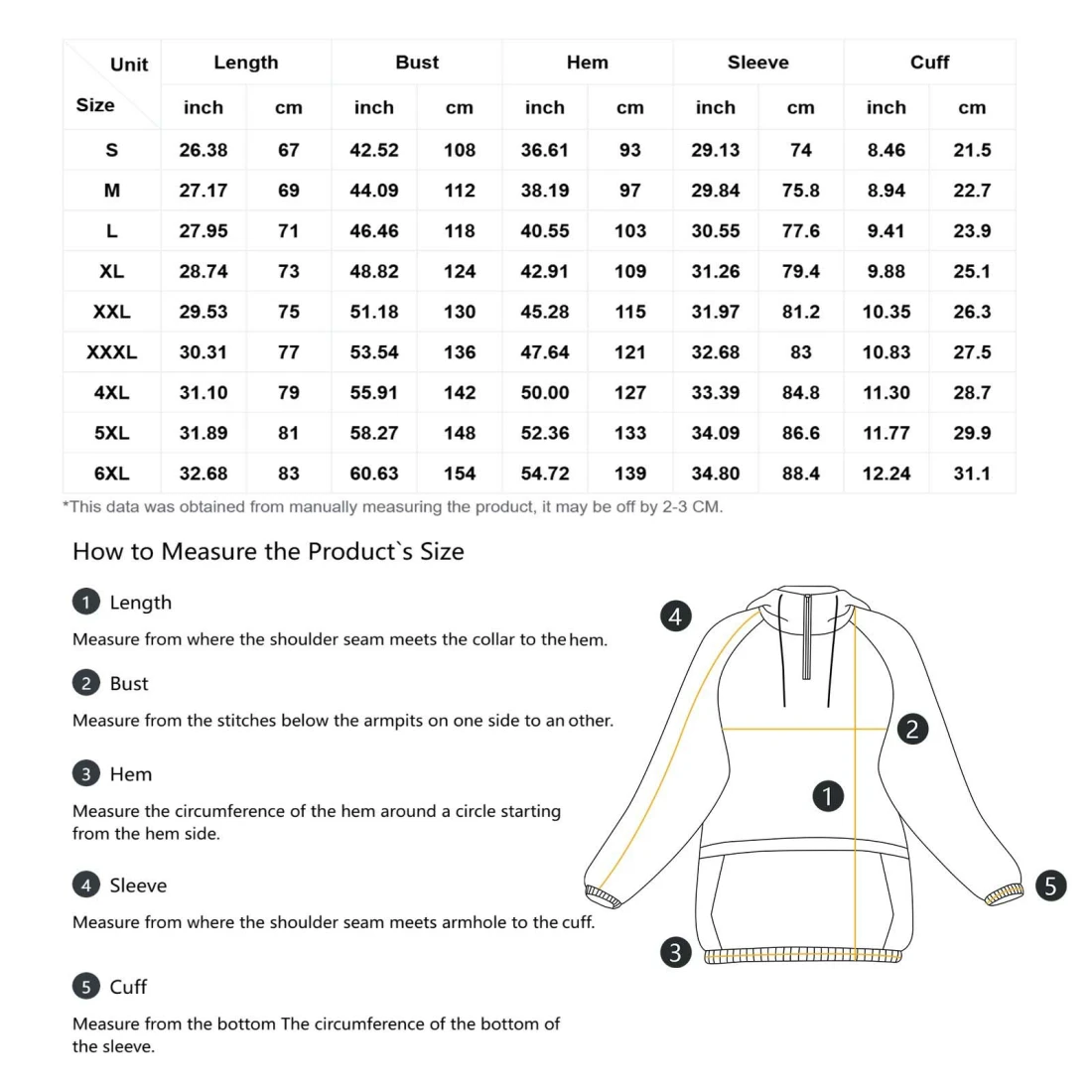 pullover windbreaker for her with your custom design size chart