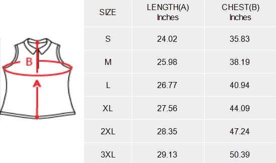 Personalized Sleeveless Polo Shirt for Women, All Over Print size chart