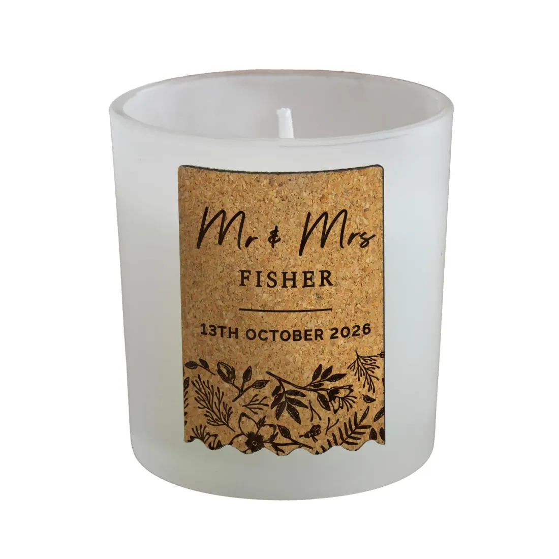 Personalised Wedding Cork Label Candle Jar, Custom Mr and Mrs Scented Candle Gift — photo 5
