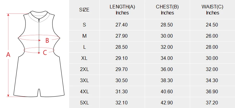 Personalized Half Zip Jumpsuit for Women, Custom Design size chart