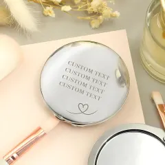 Custom Heart Round Compact Mirror, Engraved Pocket Mirror Gift for Mum or Mom thumbnail 2