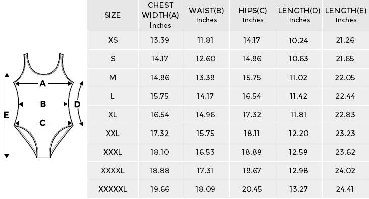 Personalized One Piece Swimsuit for Women, Your Own Design size chart