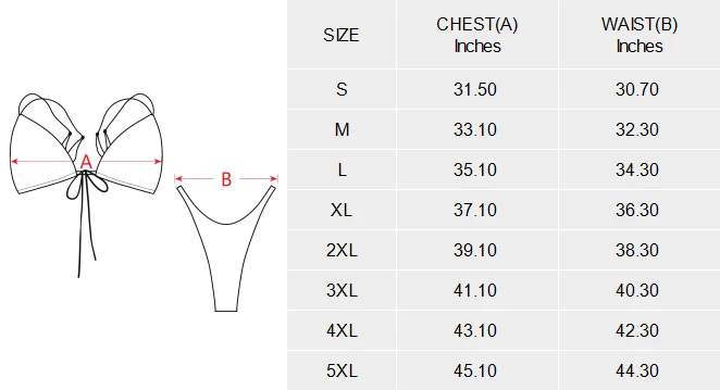 String Bikini Sets for Women with Your Custom Design size chart