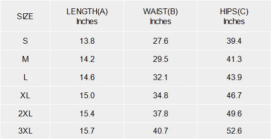 High Waist Layered Sport Skirt for Women With Custom Design size chart