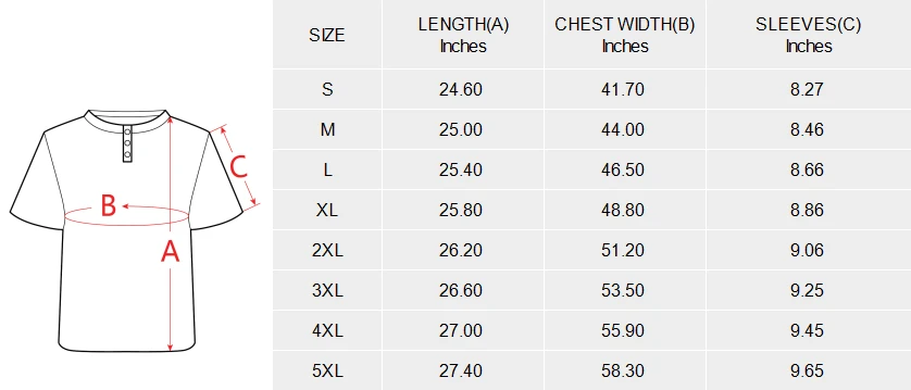 Personalized Pajama Tops for Women with Your Custom Design size chart