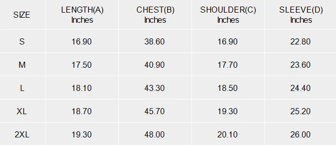 Personalized Cat Ear Hoodie With Bare Midriff for Women size chart