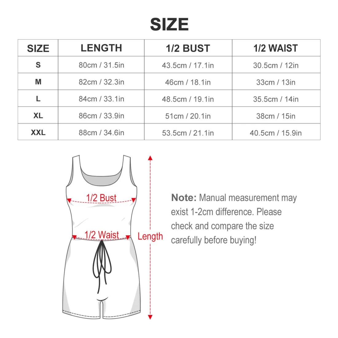 Loose Tie Waist Jumpsuit for Women With Your Own Design size chart