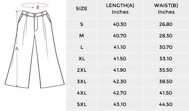 High Waist Wide Leg Pants with Custom Print for Her size chart