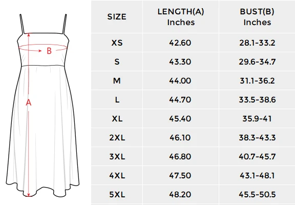 Personalized cami midi dress with your own design size chart