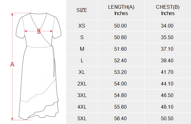 Personalized Dresses: V Neck Short Sleeve Ruffle Hem Split Maxi size chart