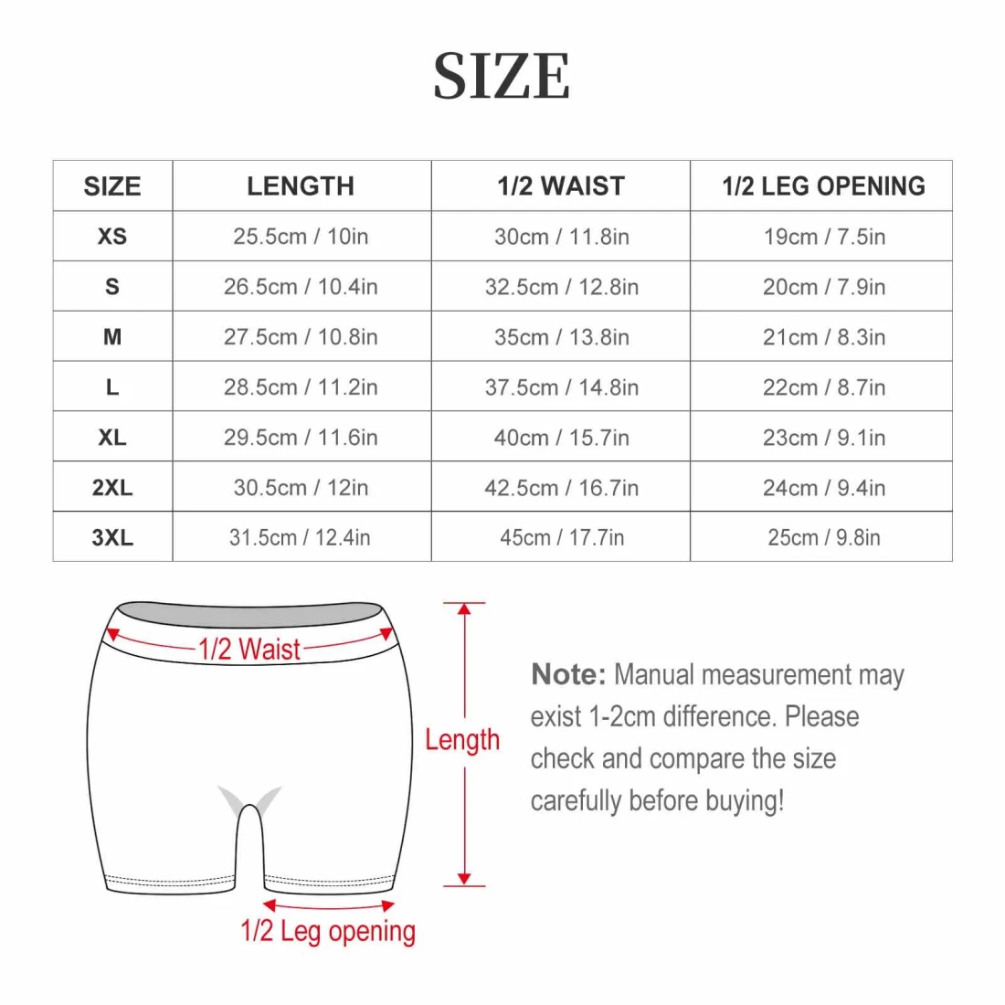 Personalized Yoga Pants with Your Custom Design for Women size chart