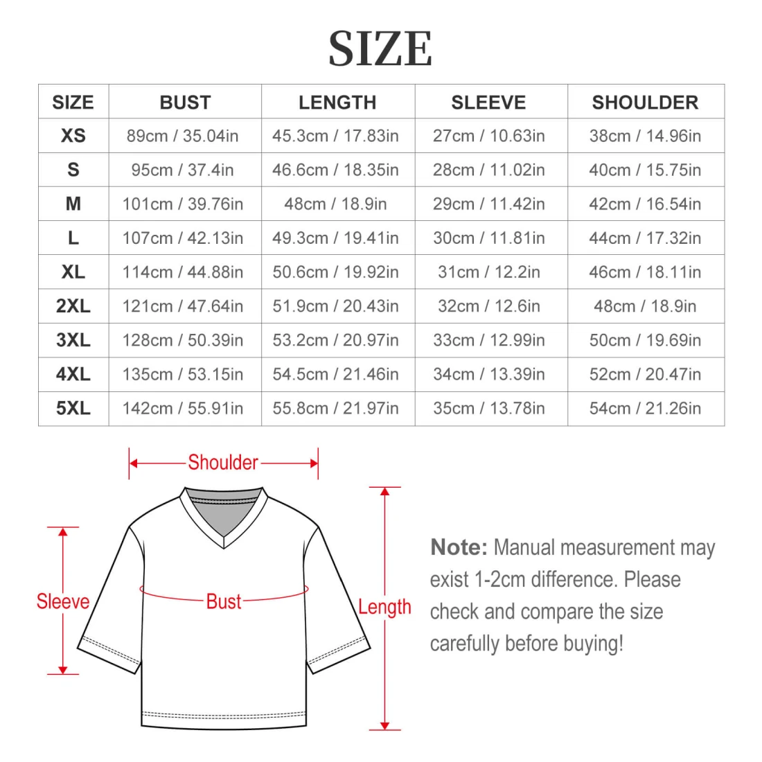 Personalized Crop Rugby Jersey for Women, Custom Design size chart