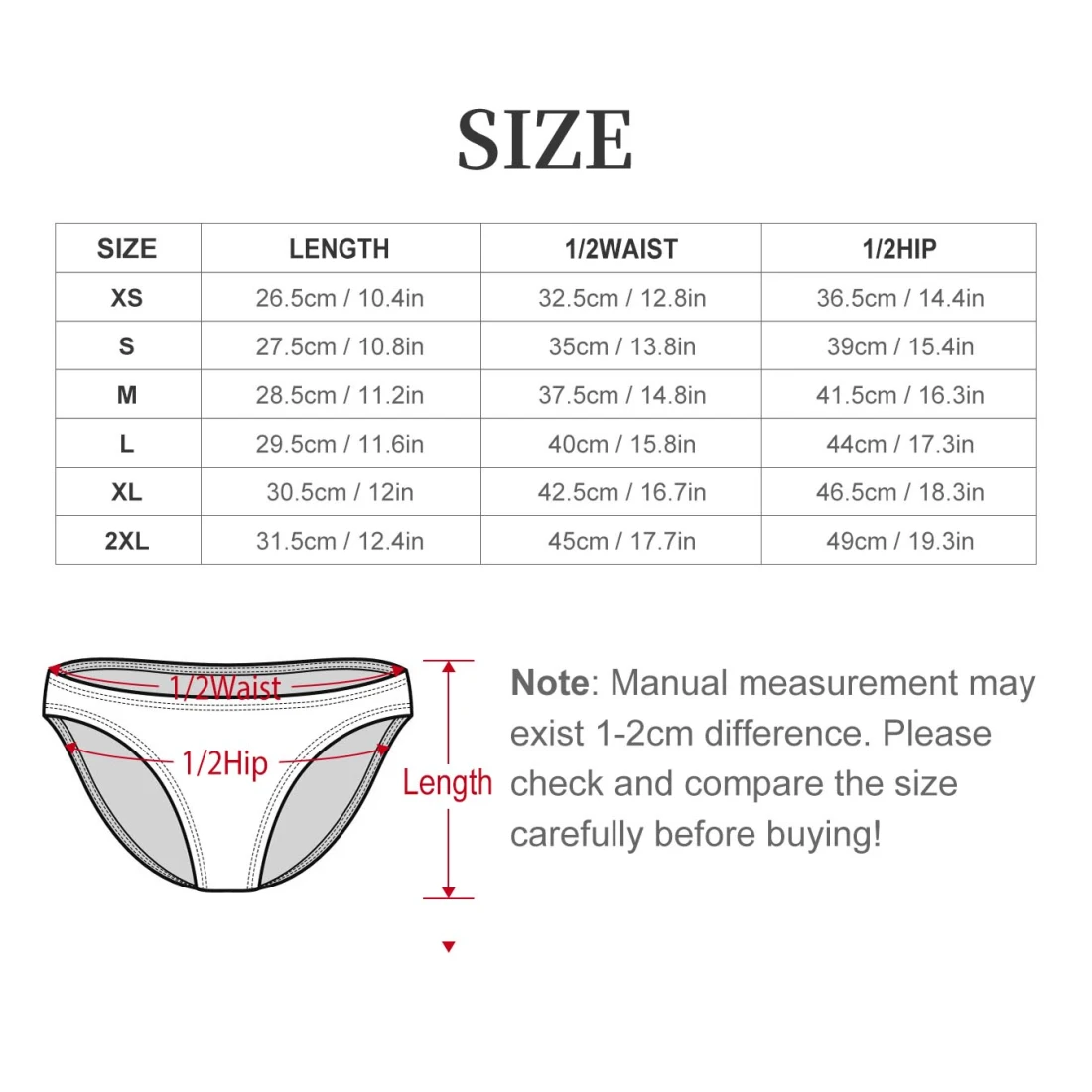Personalized Bikini Swimsuit with Your Custom Design size chart 2