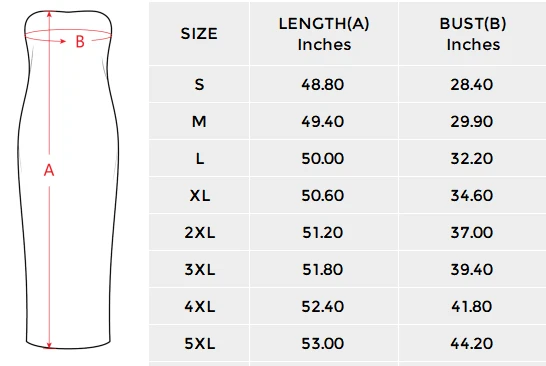 Personalized Strapless Slit Maxi Dress for Women size chart