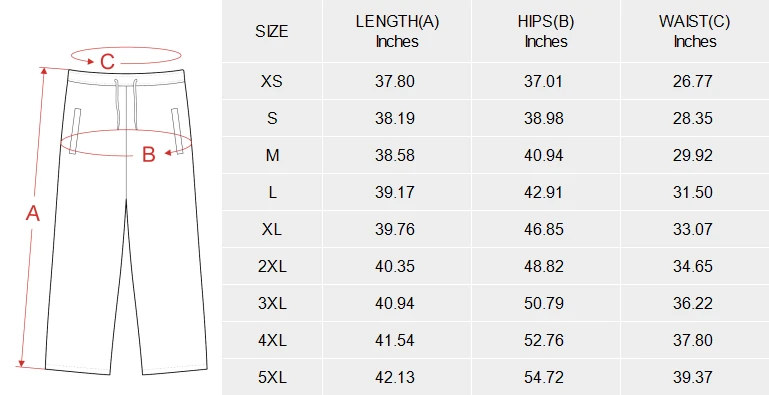 Drawstring Pajama Trousers for Women with Your Custom Design size chart