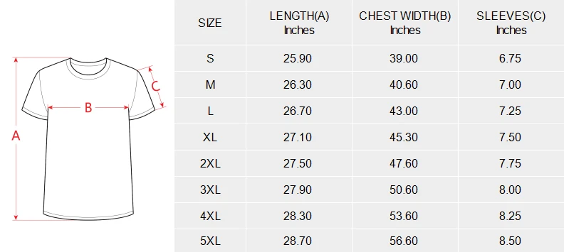 Personalized crewneck t shirts for women, all-over print size chart