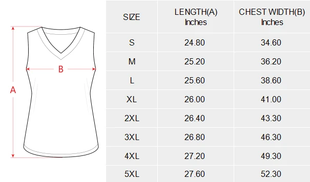 Personalized Tank Tops for Women With Your Custom Design size chart