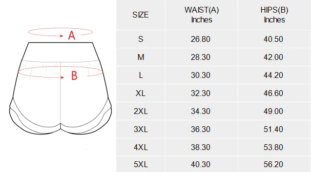 Personalized Sport Shorts for Women with Your Custom Design size chart
