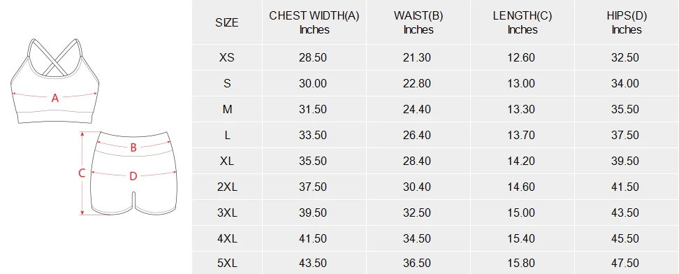 Personalized Workout Set: Cross Back Sports Bra and Shorts size chart