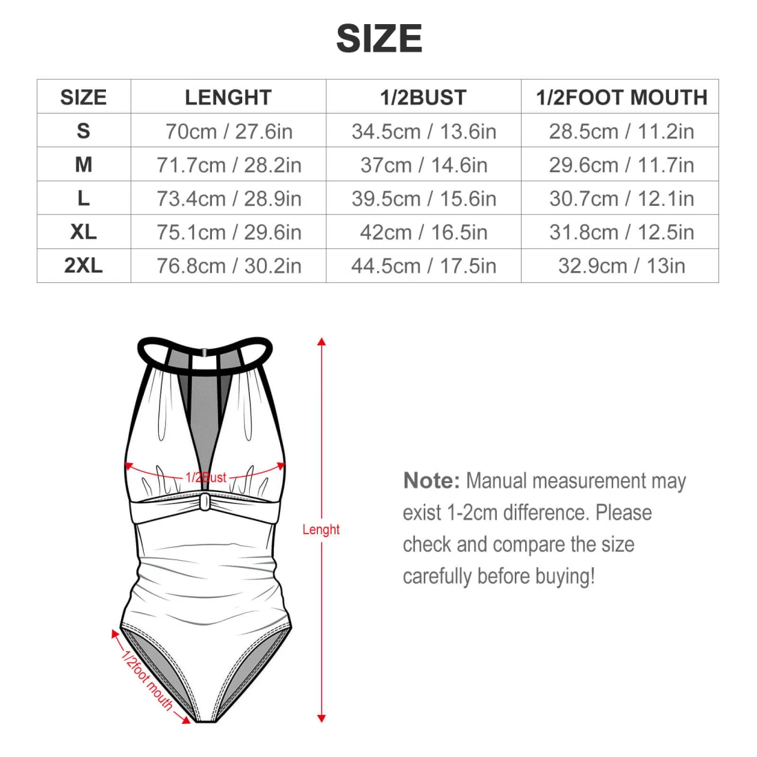 Plunge Mesh Ruched Swimsuit for Her, Personalized Design size chart
