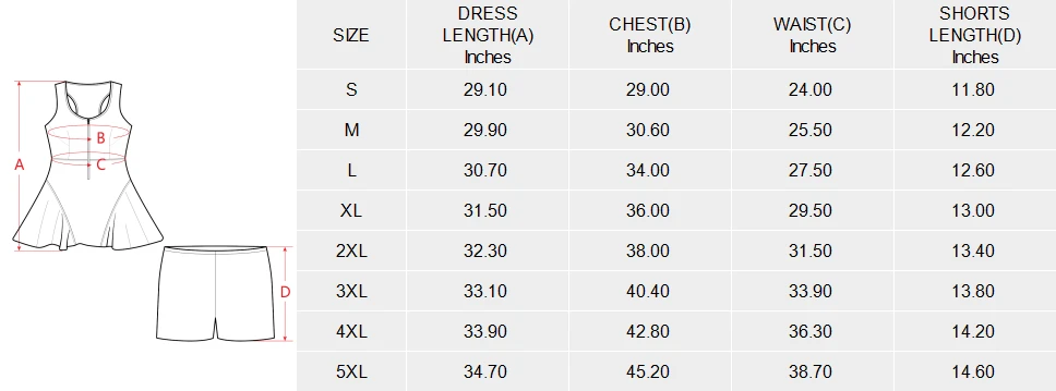 personalized activedress: front zip racerback skirt and shorts set size chart