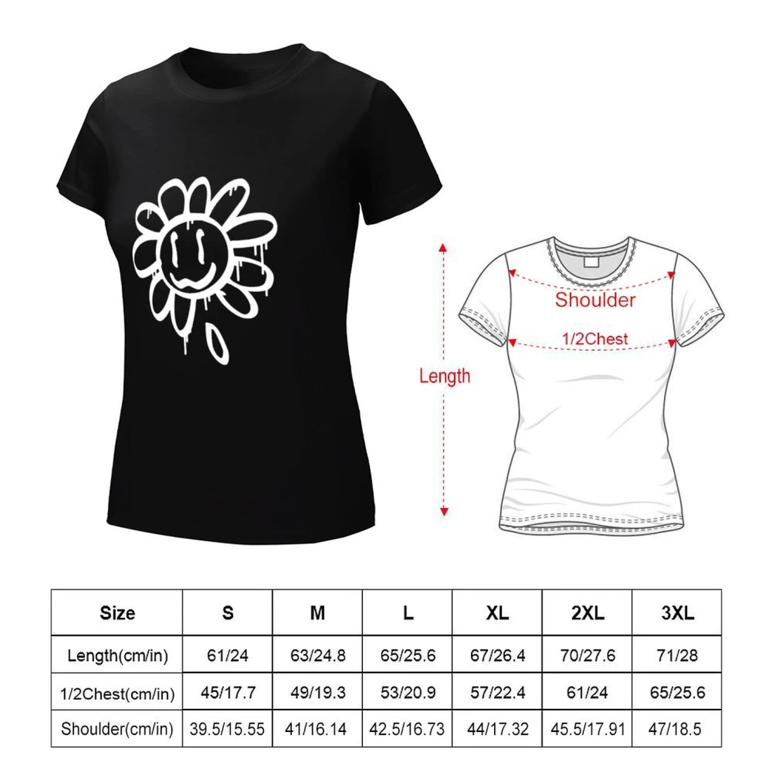 Personalized T Shirt for Her: Two-Sided Direct Print Women's Tee size chart