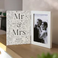 Personalised Wedding Wooden Hinged 6x4 Photo Frame, Custom Mr and Mrs Picture Frame Gift thumbnail 4