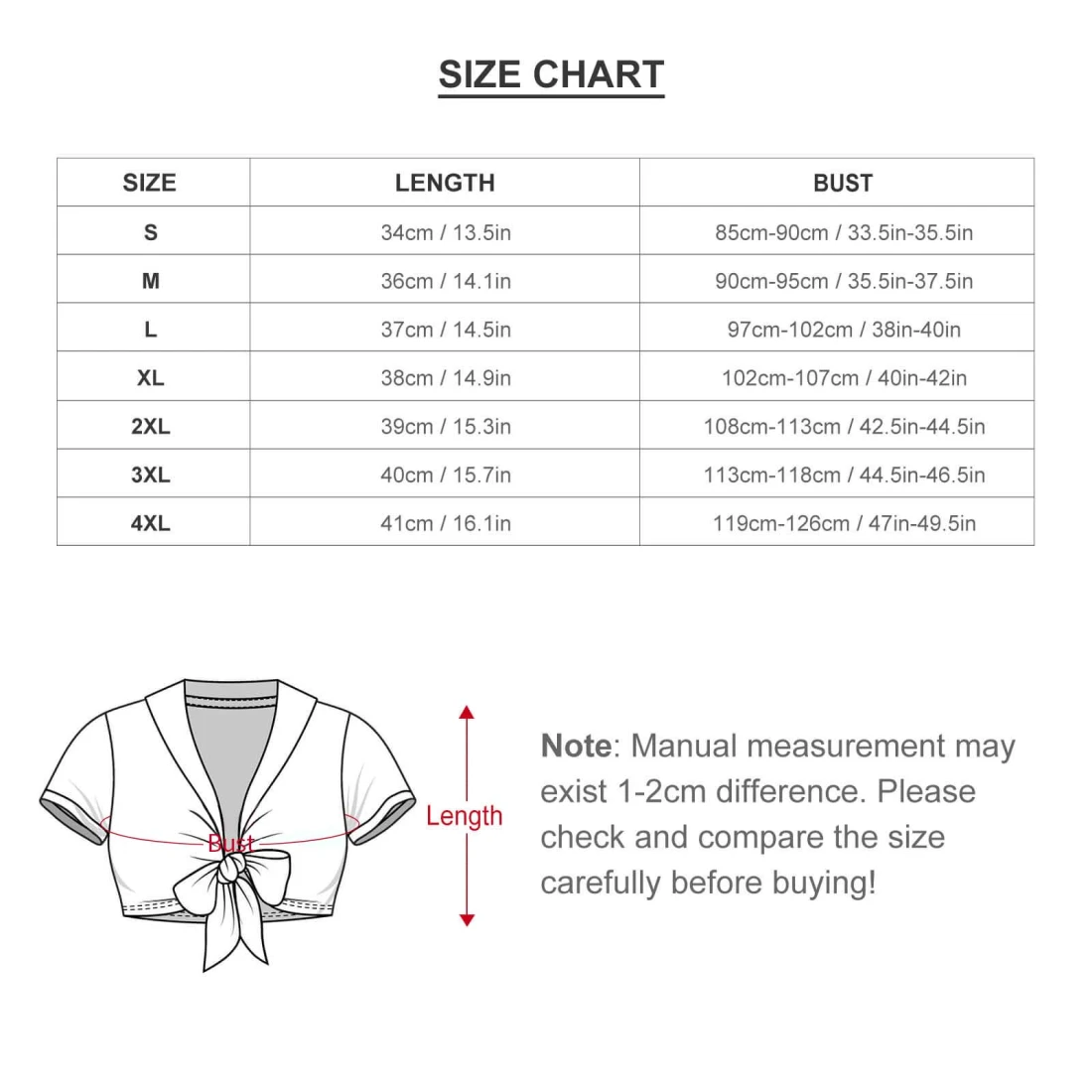 Personalized Cheerleading Uniform with Your Custom Design size chart