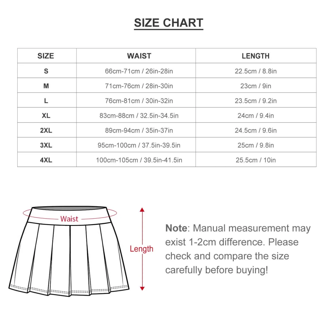 Personalized Cheerleading Uniform with Your Custom Design size chart 2