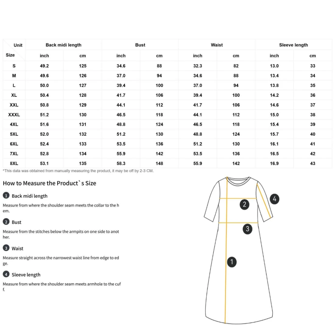 personalized dresses: women's casual midi dress with ruffles size chart