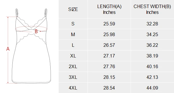 Personalized Lace Pajama Dress, Low Cut Backless Cami Style size chart
