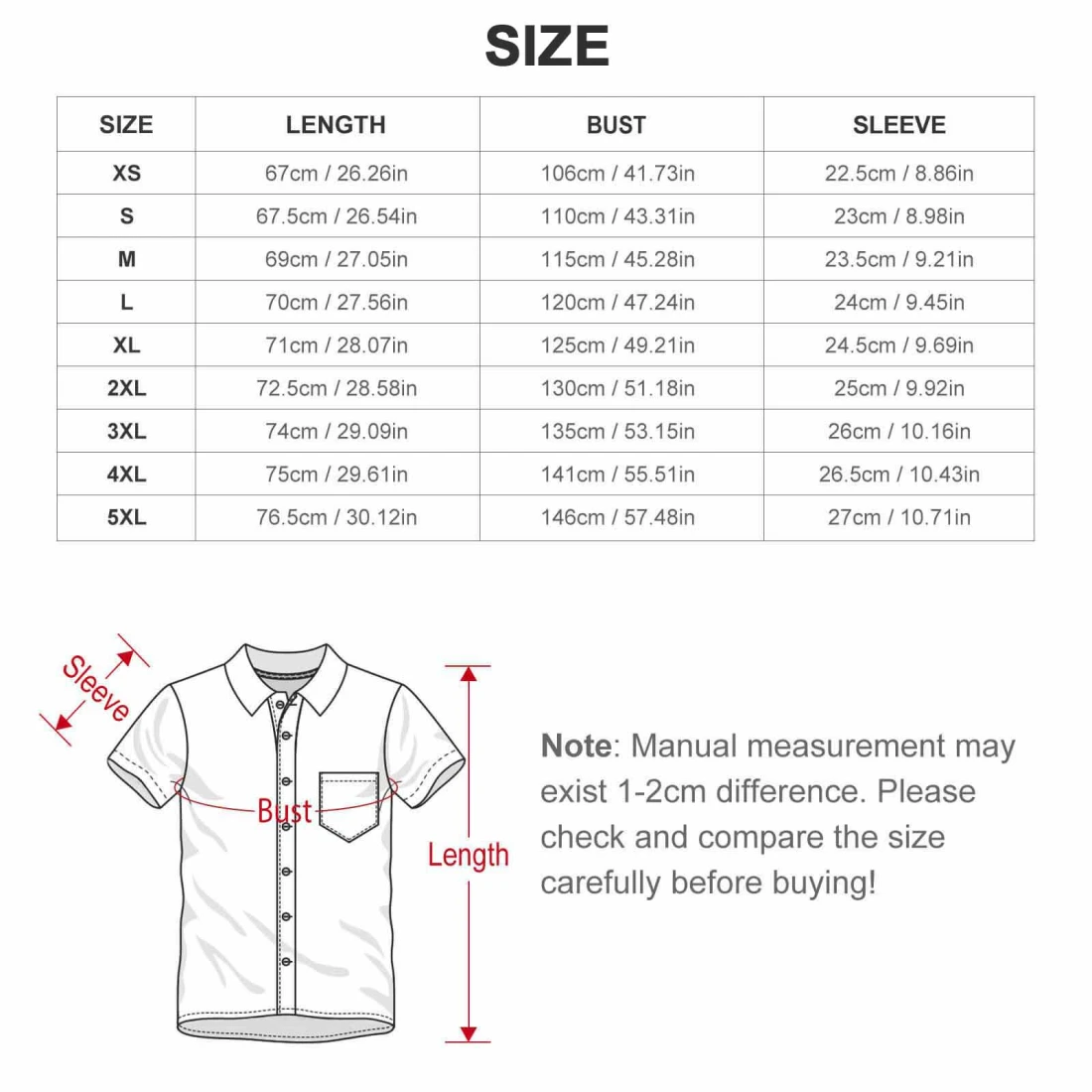 Personalized Polo Shirts for Women With a Chest Pocket size chart