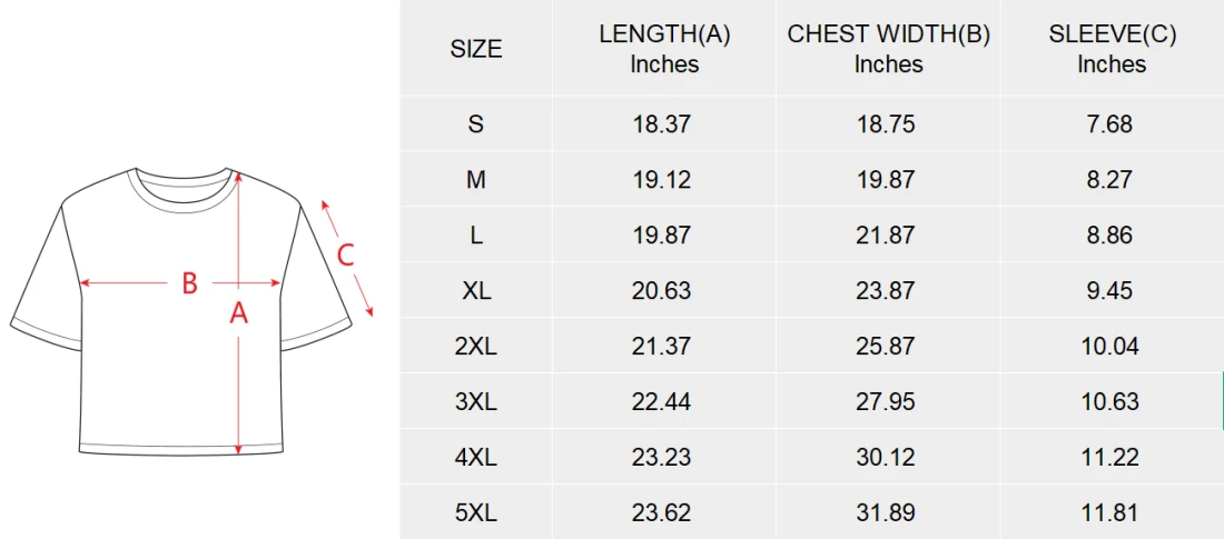 Personalized Cropped T Shirt for Her With Your Custom Design size chart