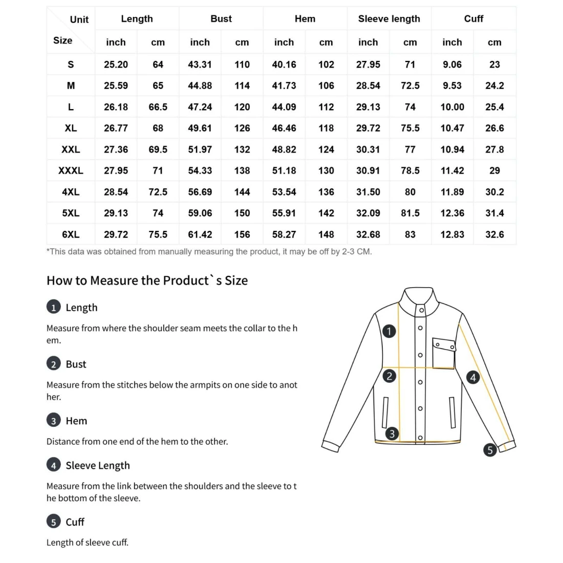 Personalized Stand Collar Fleece Jacket for Women size chart