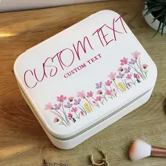 Personalised Floral Travel Jewellery Box, Custom Name Engraved Case, Compact Organiser Gift thumbnail 2