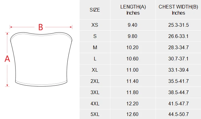 Personalized Tank Tops: Custom Backless Tube Crop Top for Women size chart