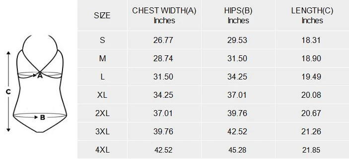 Personalized Lace Band Embossing Swimsuit size chart