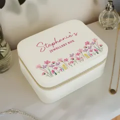 Personalised Floral Travel Jewellery Box, Custom Name Engraved Case, Compact Organiser Gift thumbnail 4