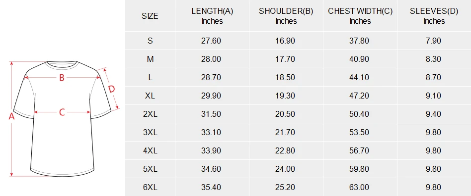 Personalized Round Neck Tees for Women, All Over Print size chart