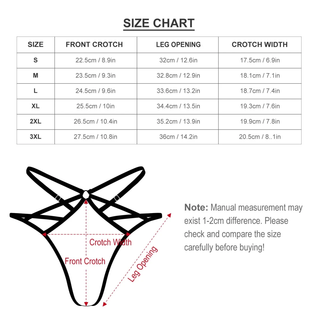 Personalized Sexy Thongs With Your Custom Design size chart