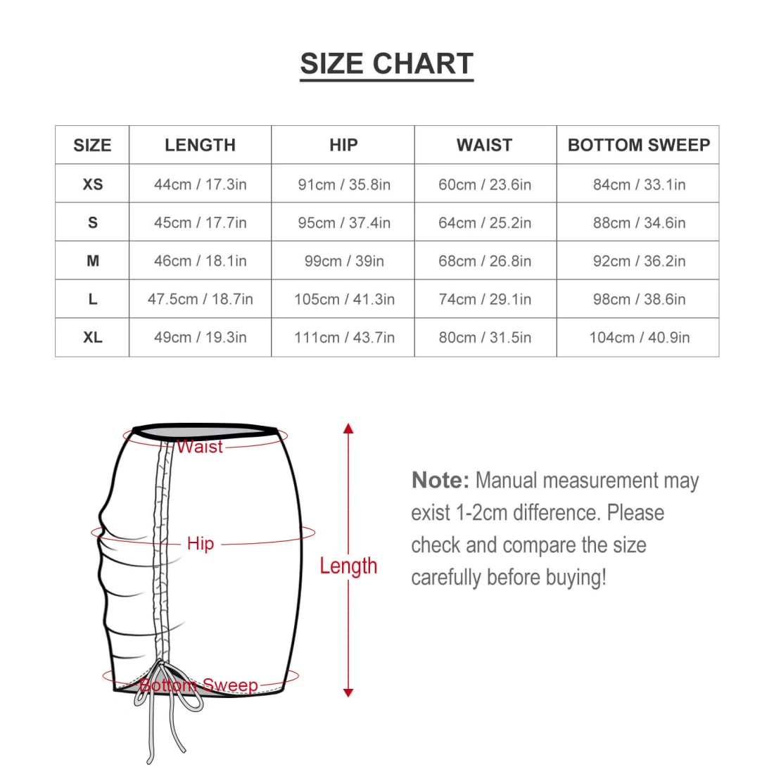 Personalized Beach Skirt with Your Custom Design size chart