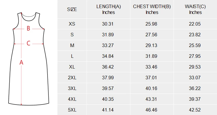 Personalized Sleeveless Skater Dress with Your Own Design size chart