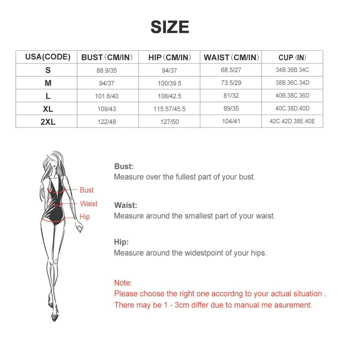 Women Long Sleeve Swimsuit With Your Custom Design size chart