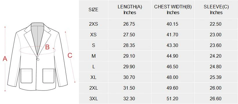 Personalized Blazers for Women: Upload Your Custom Design size chart