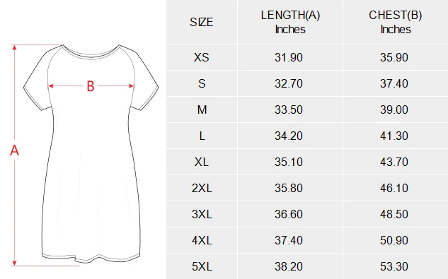 Personalized Dresses: Women's Casual Short Sleeve Dress size chart