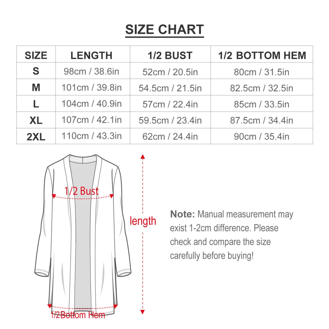 personalized cardigan for women with your custom design size chart