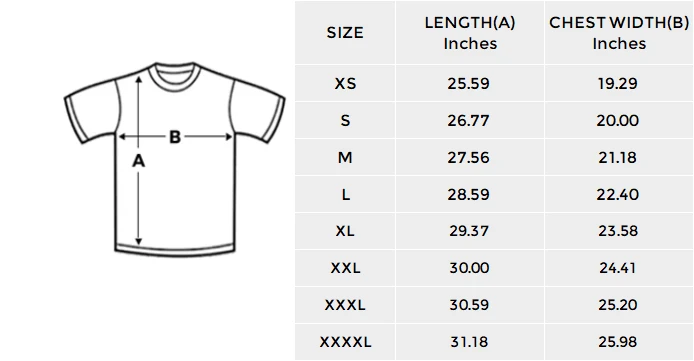 Personalized all over t shirt for women, made to order size chart